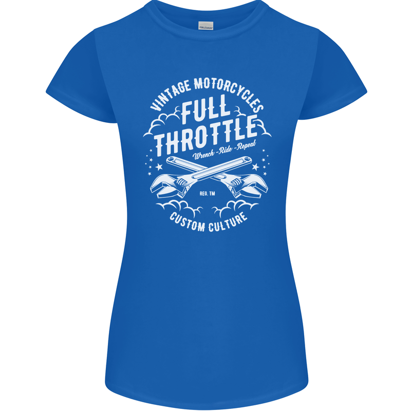 Full Throttle Motorcycle Biker Motorbike Womens Petite Cut T-Shirt Royal Blue
