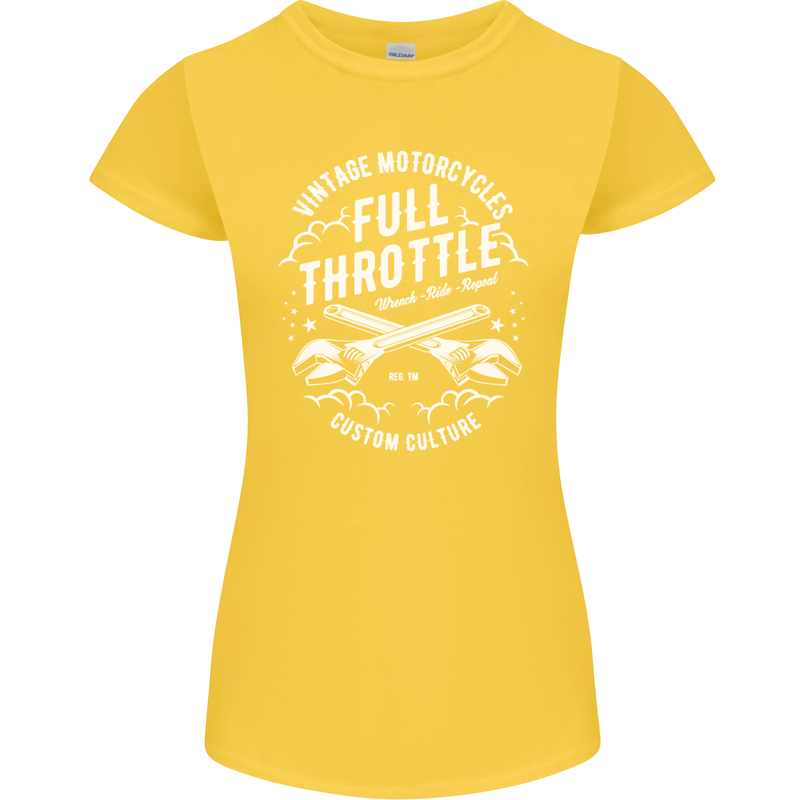 Full Throttle Motorcycle Biker Motorbike Womens Petite Cut T-Shirt Yellow
