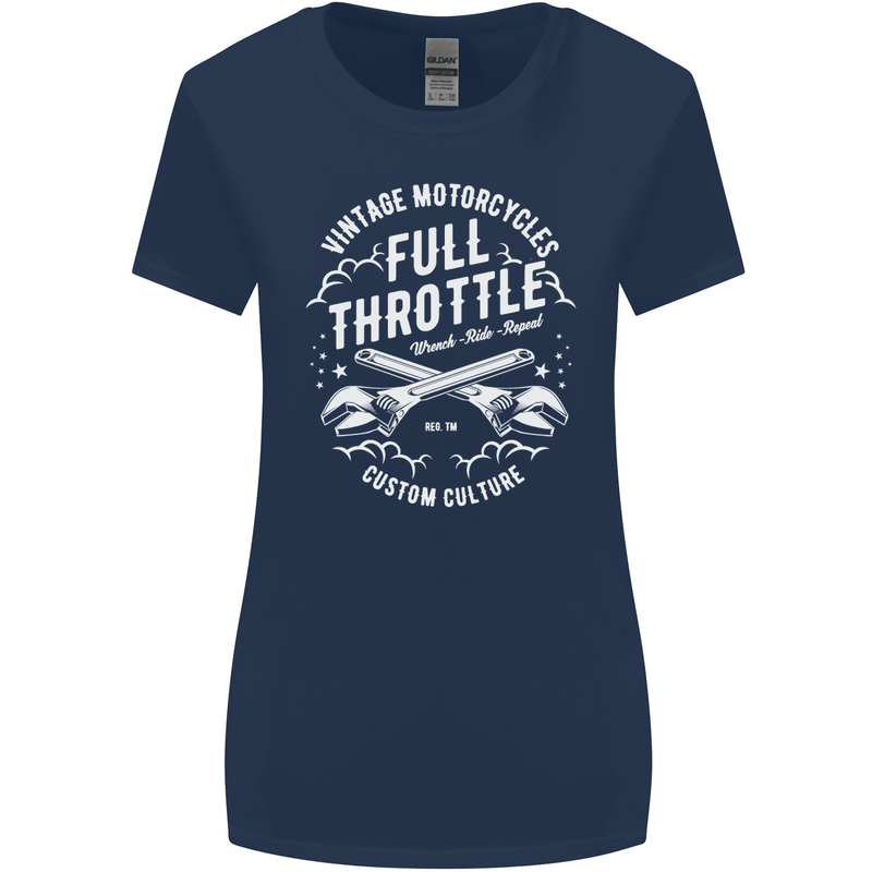 Full Throttle Motorcycle Biker Motorbike Womens Wider Cut T-Shirt Navy Blue