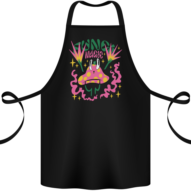 Fungi Magic Mushrooms Trippy LSD Cotton Apron 100% Organic Black