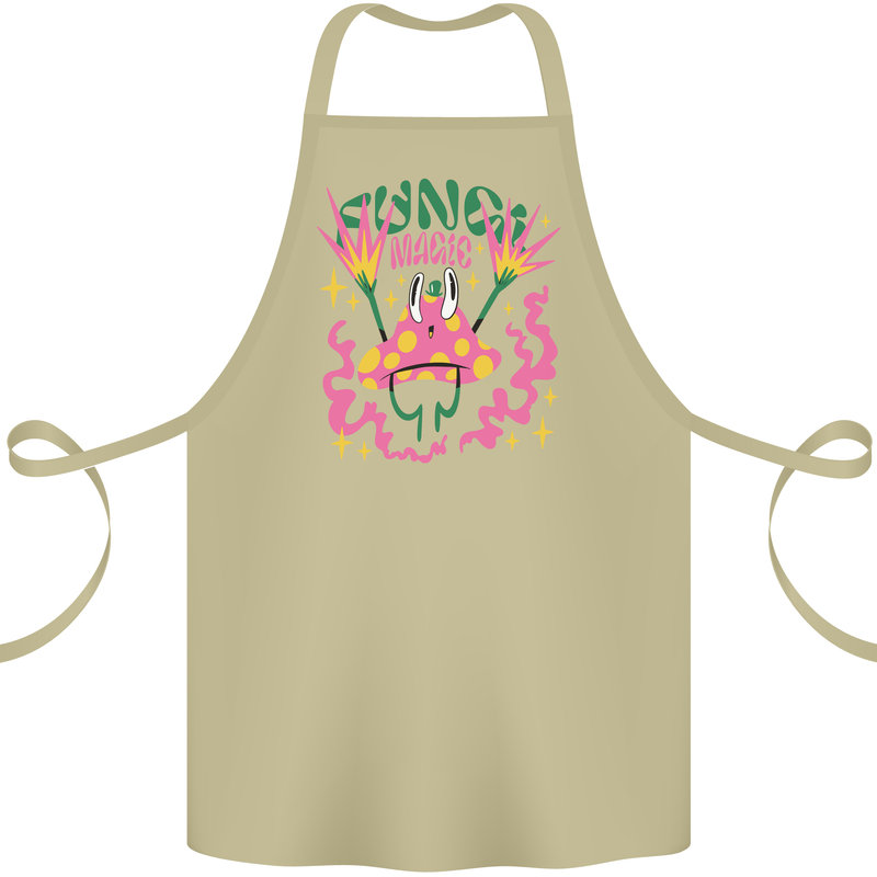 Fungi Magic Mushrooms Trippy LSD Cotton Apron 100% Organic Khaki