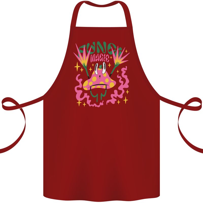 Fungi Magic Mushrooms Trippy LSD Cotton Apron 100% Organic Maroon