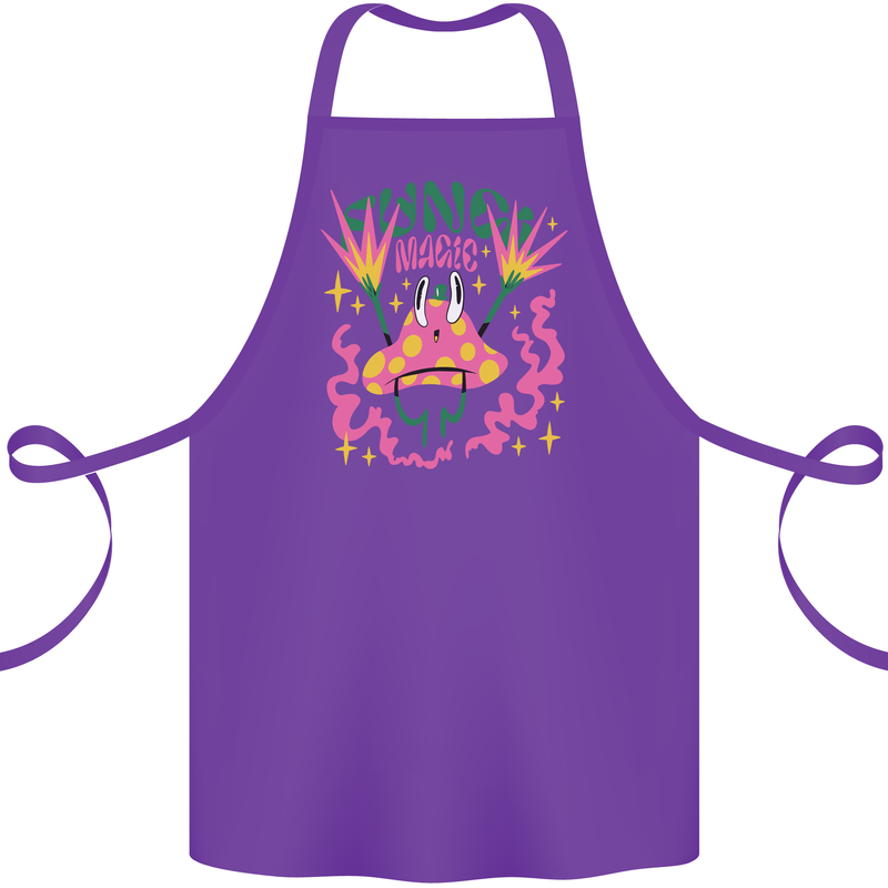 Fungi Magic Mushrooms Trippy LSD Cotton Apron 100% Organic Purple