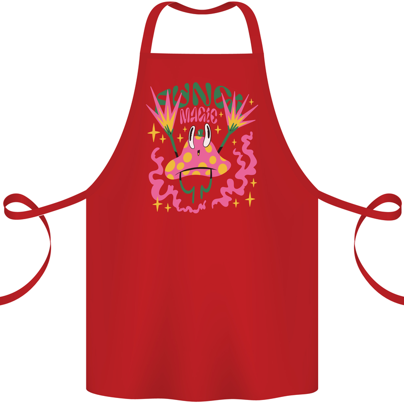 Fungi Magic Mushrooms Trippy LSD Cotton Apron 100% Organic Red