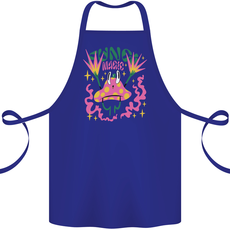Fungi Magic Mushrooms Trippy LSD Cotton Apron 100% Organic Royal Blue