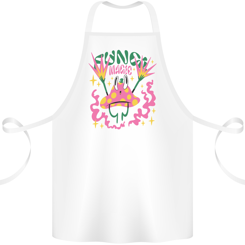 Fungi Magic Mushrooms Trippy LSD Cotton Apron 100% Organic White