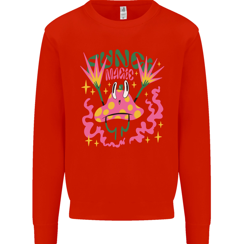 Fungi Magic Mushrooms Trippy LSD Kids Sweatshirt Jumper Bright Red
