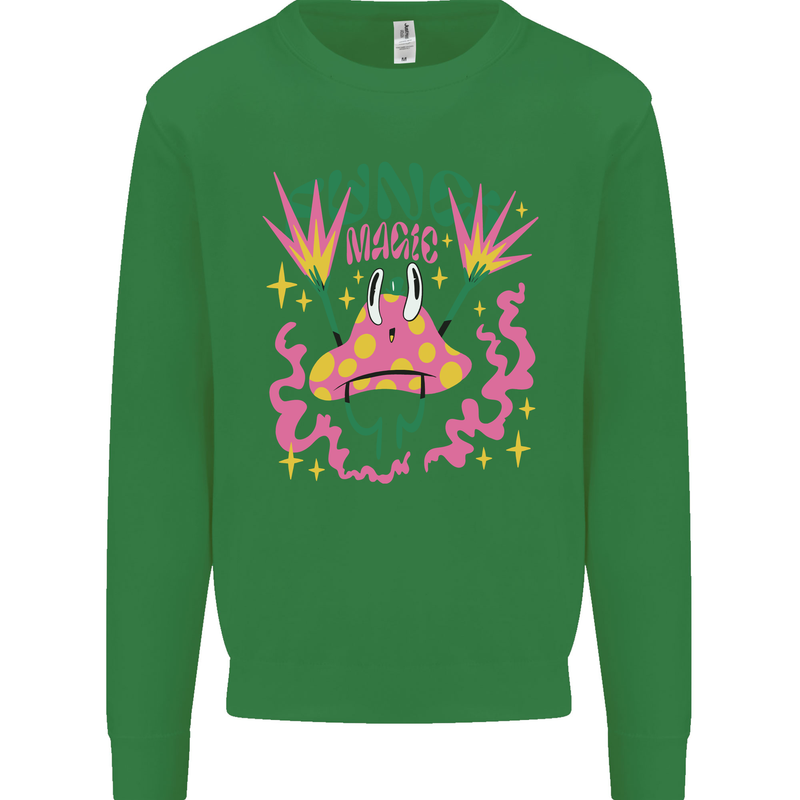 Fungi Magic Mushrooms Trippy LSD Kids Sweatshirt Jumper Irish Green