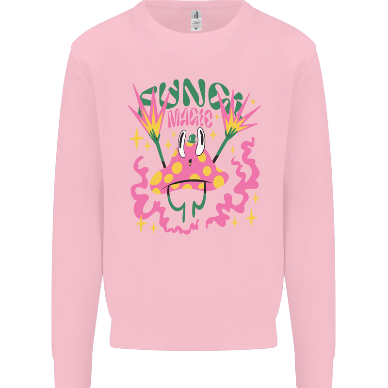 Fungi Magic Mushrooms Trippy LSD Kids Sweatshirt Jumper Light Pink