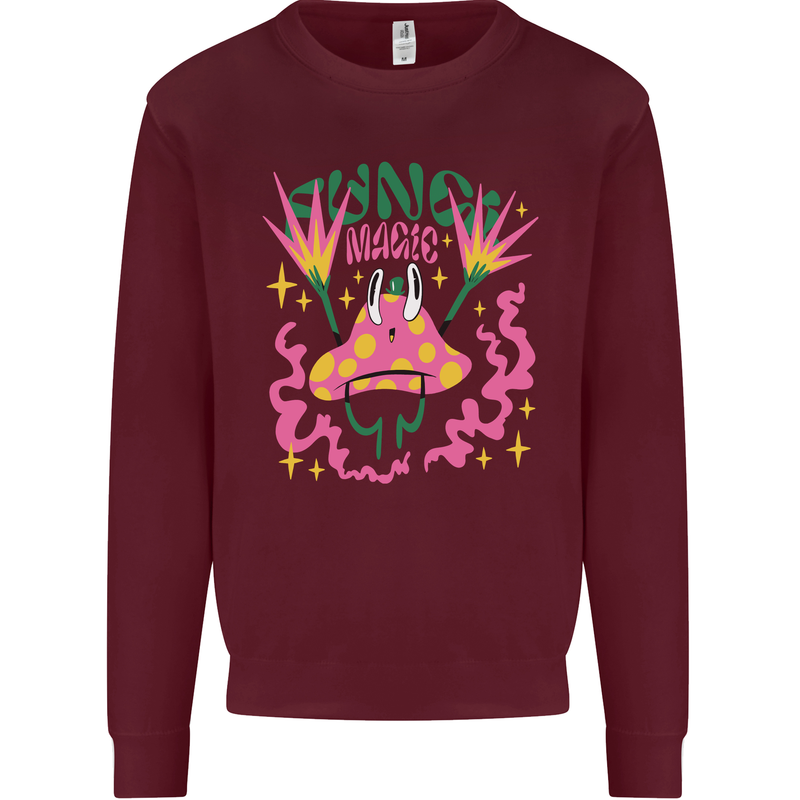 Fungi Magic Mushrooms Trippy LSD Kids Sweatshirt Jumper Maroon