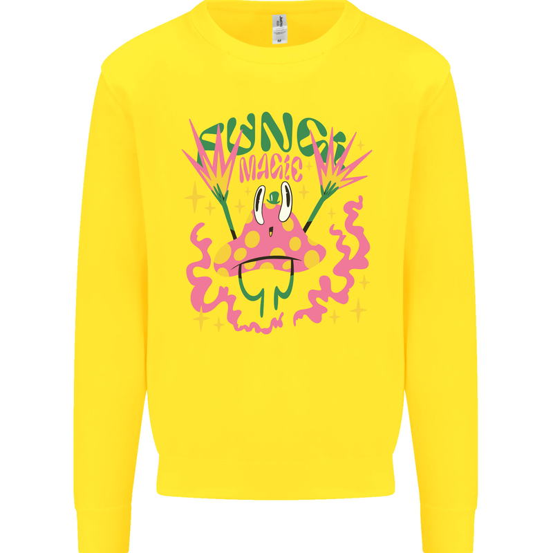 Fungi Magic Mushrooms Trippy LSD Kids Sweatshirt Jumper Yellow