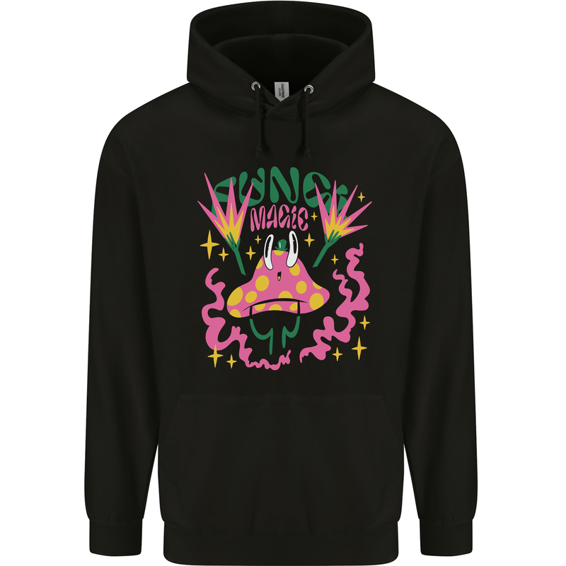Fungi Magic Mushrooms Trippy LSD Mens 80% Cotton Hoodie Black