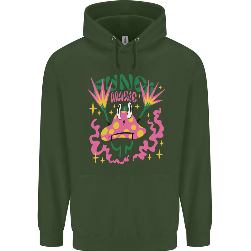Fungi Magic Mushrooms Trippy LSD Mens 80% Cotton Hoodie Forest Green