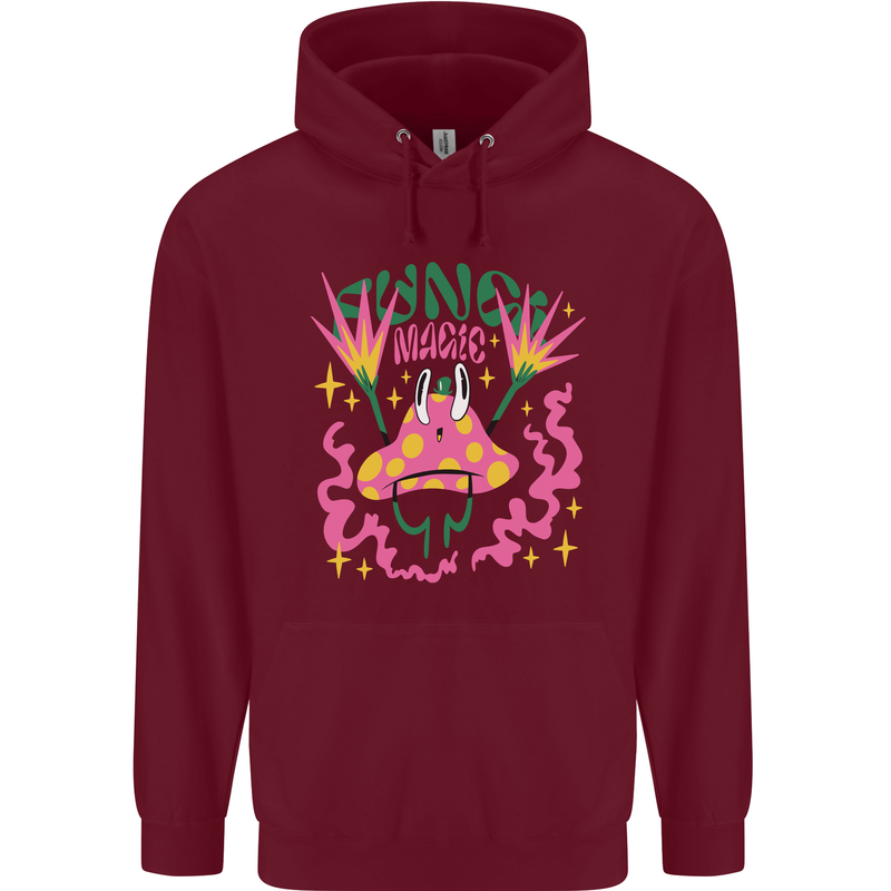Fungi Magic Mushrooms Trippy LSD Mens 80% Cotton Hoodie Maroon