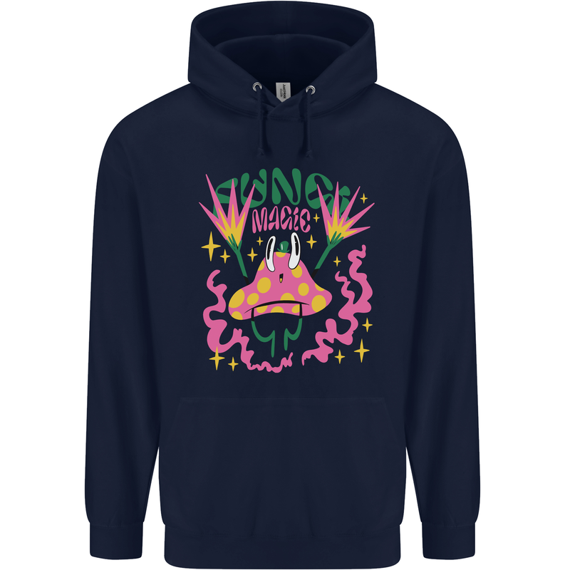 Fungi Magic Mushrooms Trippy LSD Mens 80% Cotton Hoodie Navy Blue