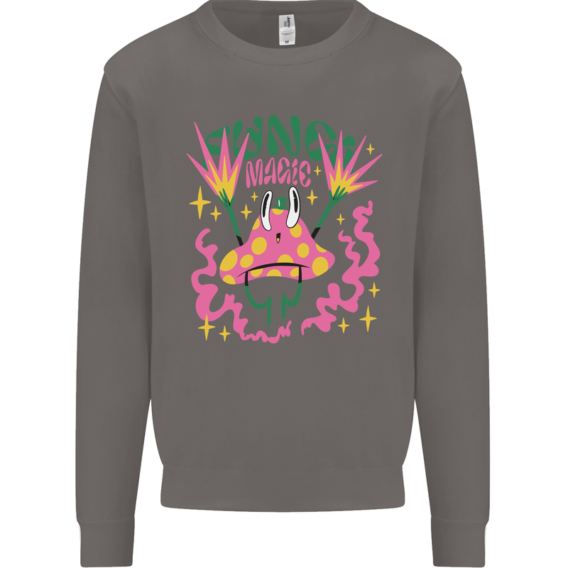 Fungi Magic Mushrooms Trippy LSD Mens Sweatshirt Jumper Charcoal