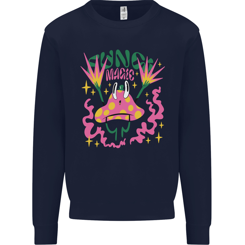 Fungi Magic Mushrooms Trippy LSD Mens Sweatshirt Jumper Navy Blue