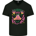Fungi Magic Mushrooms Trippy LSD Mens V-Neck Cotton T-Shirt Black