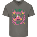 Fungi Magic Mushrooms Trippy LSD Mens V-Neck Cotton T-Shirt Charcoal