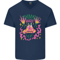 Fungi Magic Mushrooms Trippy LSD Mens V-Neck Cotton T-Shirt Navy Blue