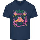 Fungi Magic Mushrooms Trippy LSD Mens V-Neck Cotton T-Shirt Navy Blue