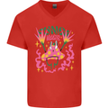Fungi Magic Mushrooms Trippy LSD Mens V-Neck Cotton T-Shirt Red