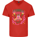 Fungi Magic Mushrooms Trippy LSD Mens V-Neck Cotton T-Shirt Red