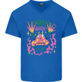 Fungi Magic Mushrooms Trippy LSD Mens V-Neck Cotton T-Shirt Royal Blue