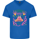 Fungi Magic Mushrooms Trippy LSD Mens V-Neck Cotton T-Shirt Royal Blue
