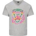 Fungi Magic Mushrooms Trippy LSD Mens V-Neck Cotton T-Shirt Sports Grey