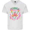 Fungi Magic Mushrooms Trippy LSD Mens V-Neck Cotton T-Shirt White