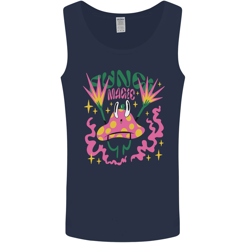Fungi Magic Mushrooms Trippy LSD Mens Vest Tank Top Navy Blue