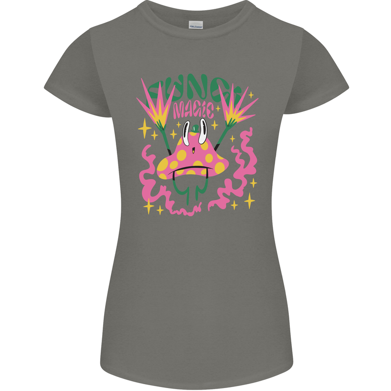 Fungi Magic Mushrooms Trippy LSD Womens Petite Cut T-Shirt Charcoal