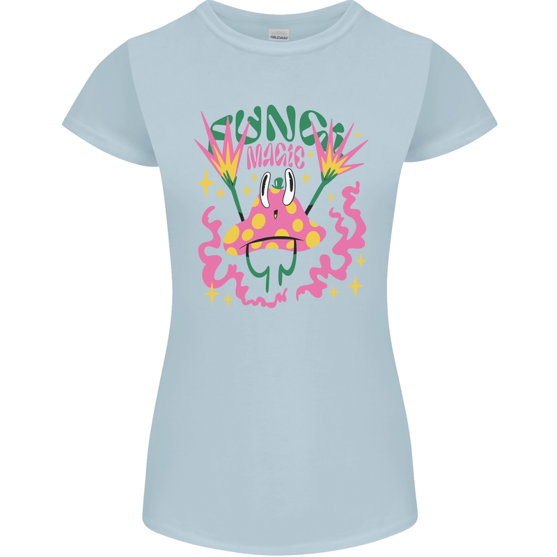Fungi Magic Mushrooms Trippy LSD Womens Petite Cut T-Shirt Light Blue