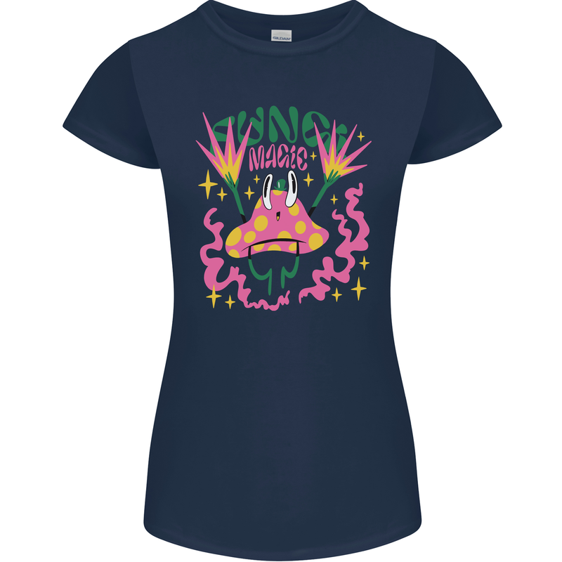 Fungi Magic Mushrooms Trippy LSD Womens Petite Cut T-Shirt Navy Blue
