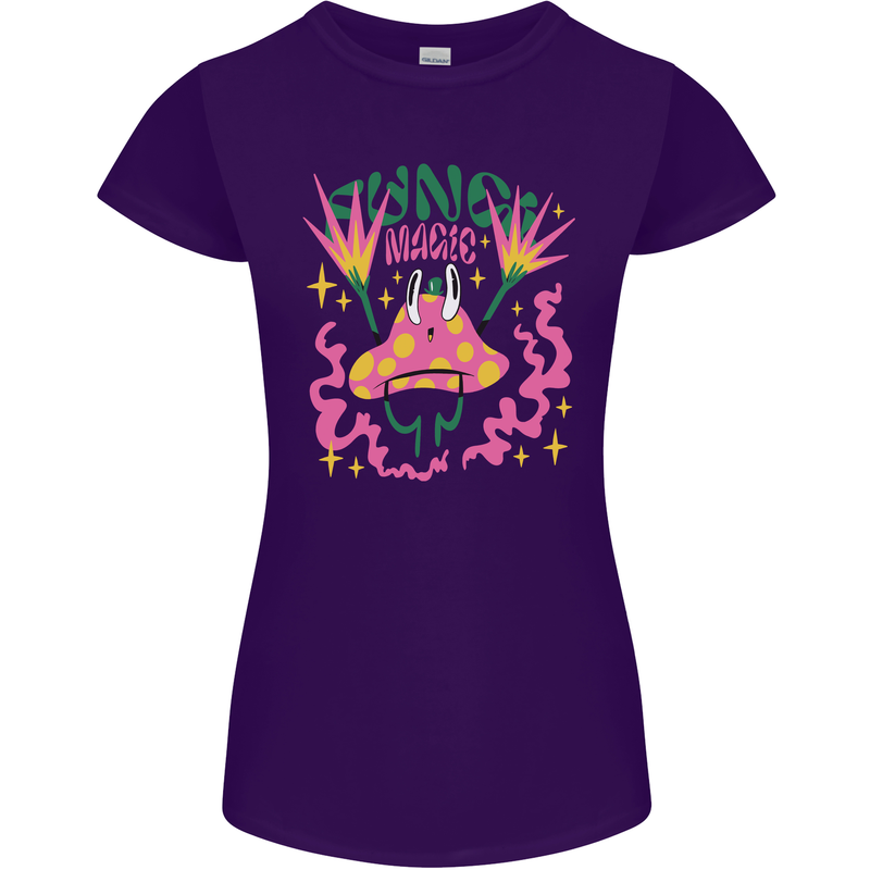 Fungi Magic Mushrooms Trippy LSD Womens Petite Cut T-Shirt Purple