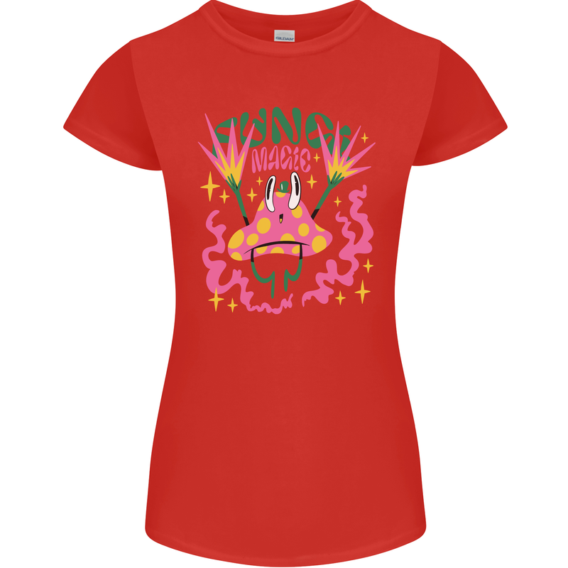 Fungi Magic Mushrooms Trippy LSD Womens Petite Cut T-Shirt Red