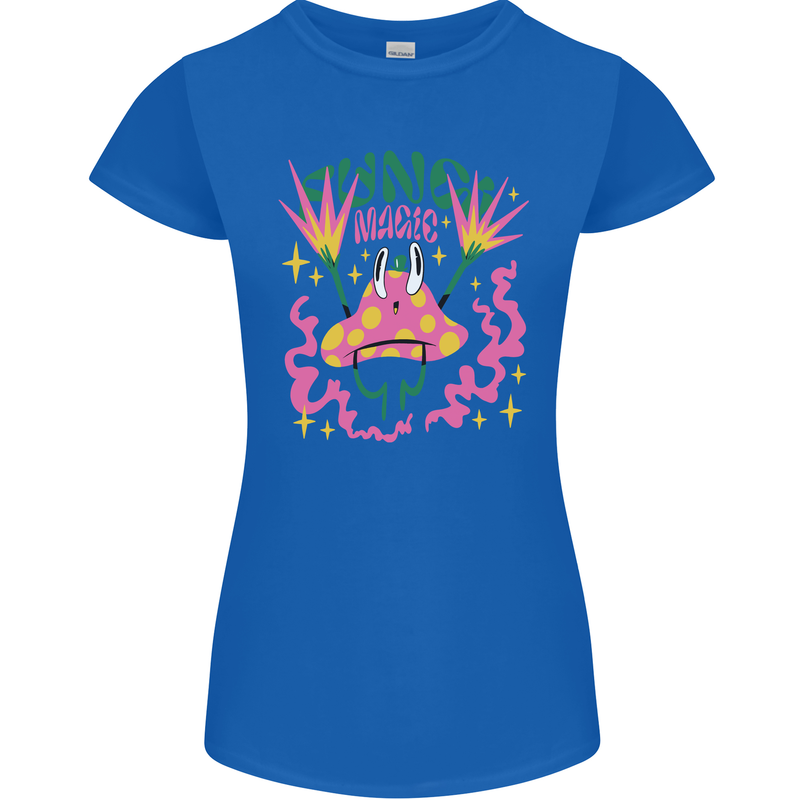 Fungi Magic Mushrooms Trippy LSD Womens Petite Cut T-Shirt Royal Blue