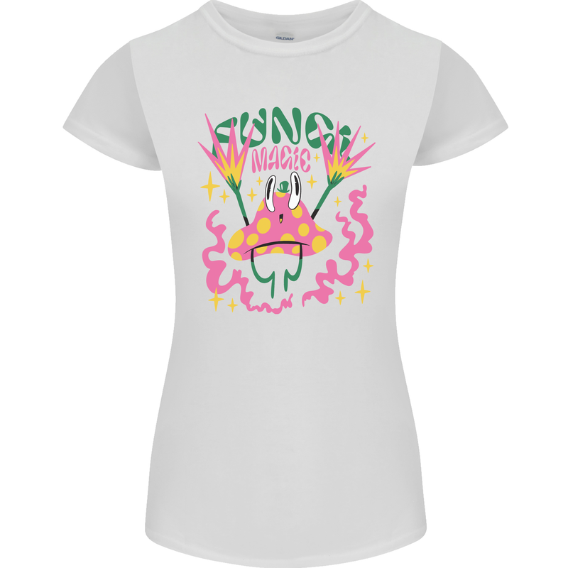 Fungi Magic Mushrooms Trippy LSD Womens Petite Cut T-Shirt White