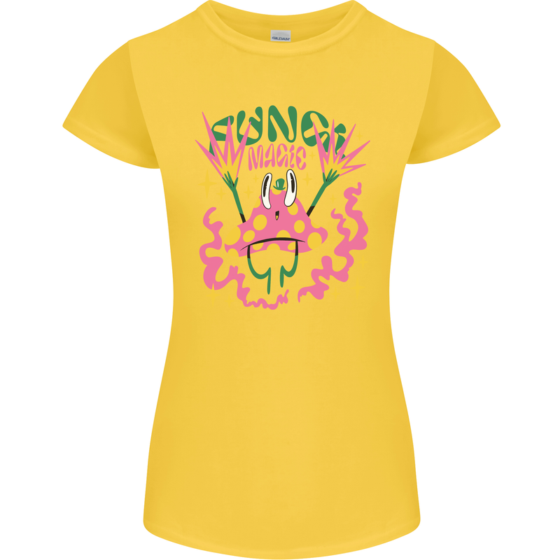 Fungi Magic Mushrooms Trippy LSD Womens Petite Cut T-Shirt Yellow