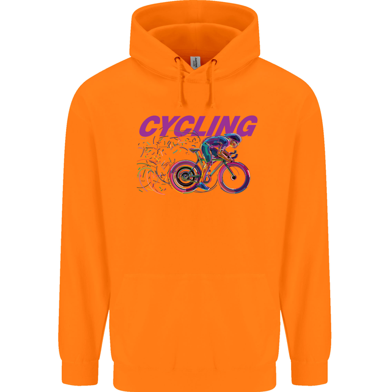 Funky Cycling Cyclist Bicycle Bike Cycle Childrens Kids Hoodie Orange