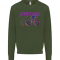 Funky Cycling Cyclist Bicycle Bike Cycle Kids Sweatshirt Jumper Forest Green