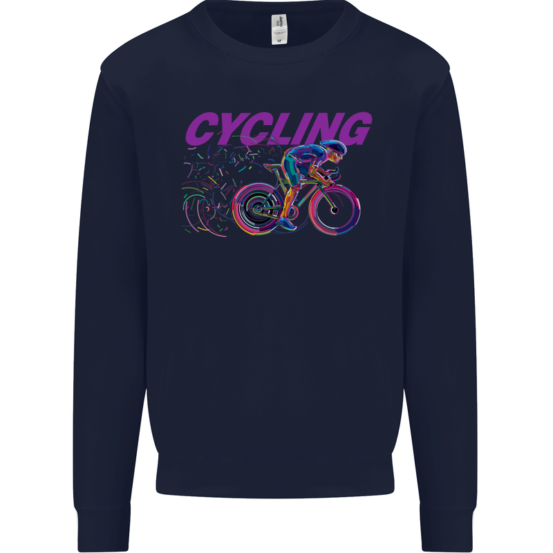 Funky Cycling Cyclist Bicycle Bike Cycle Kids Sweatshirt Jumper Navy Blue