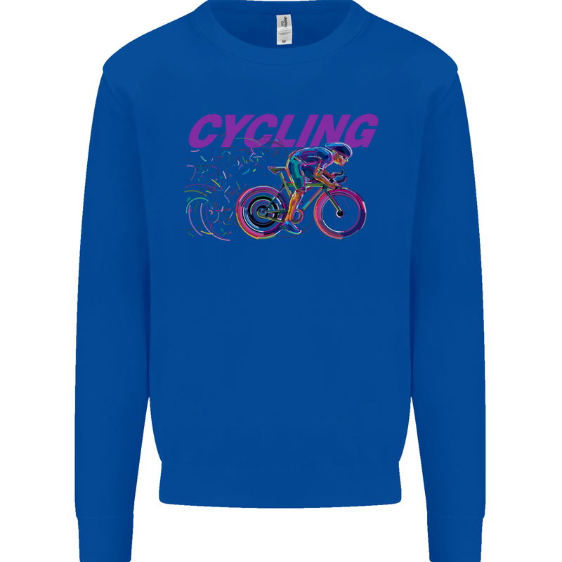 Funky Cycling Cyclist Bicycle Bike Cycle Kids Sweatshirt Jumper Royal Blue