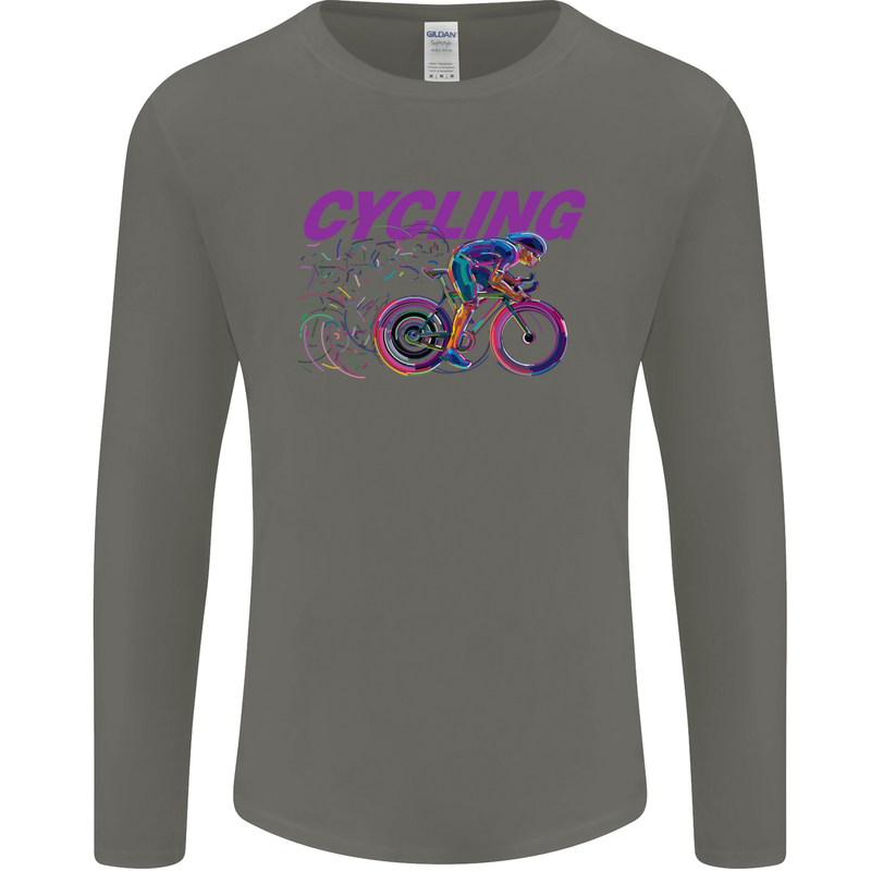 Funky Cycling Cyclist Bicycle Bike Cycle Mens Long Sleeve T-Shirt Charcoal