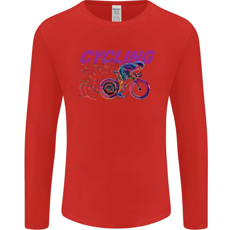 Funky Cycling Cyclist Bicycle Bike Cycle Mens Long Sleeve T-Shirt Red
