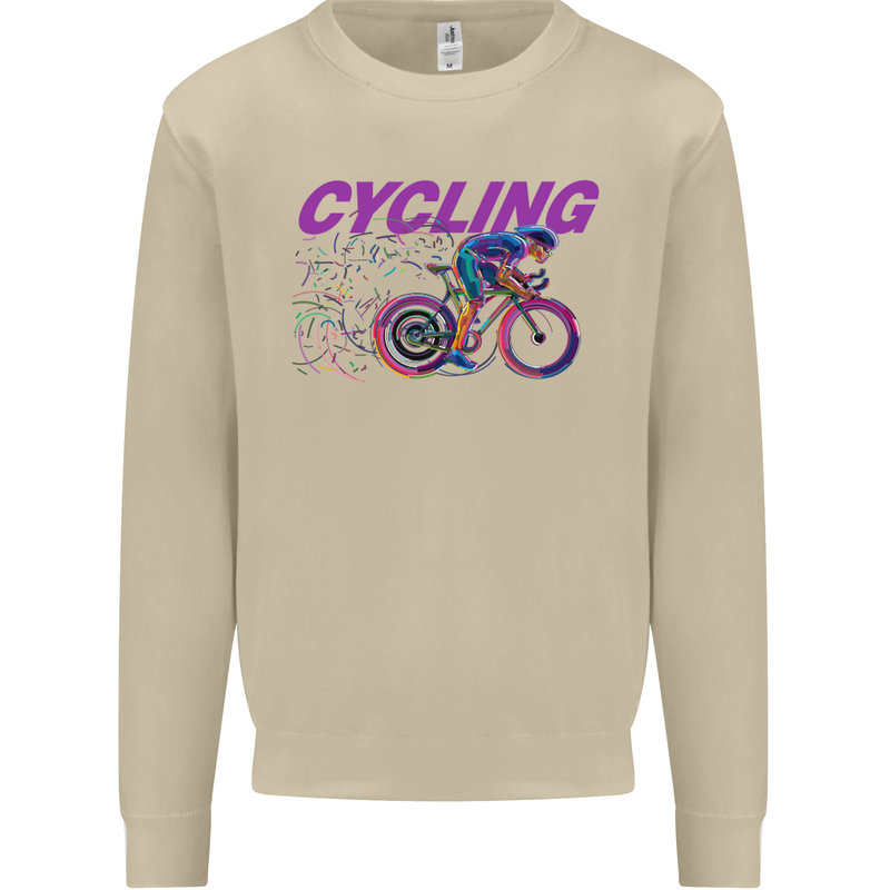 Funky Cycling Cyclist Bicycle Bike Cycle Mens Sweatshirt Jumper Sand