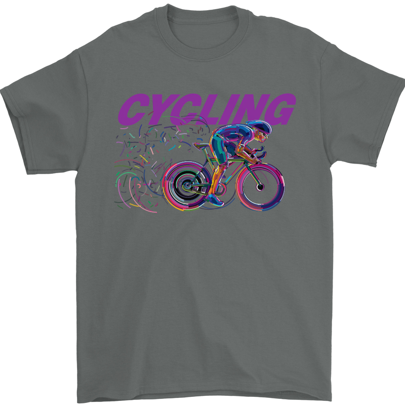 Funky Cycling Cyclist Bicycle Bike Cycle Mens T-Shirt Cotton Gildan Charcoal
