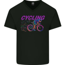 Funky Cycling Cyclist Bicycle Bike Cycle Mens V-Neck Cotton T-Shirt Black