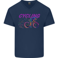 Funky Cycling Cyclist Bicycle Bike Cycle Mens V-Neck Cotton T-Shirt Navy Blue